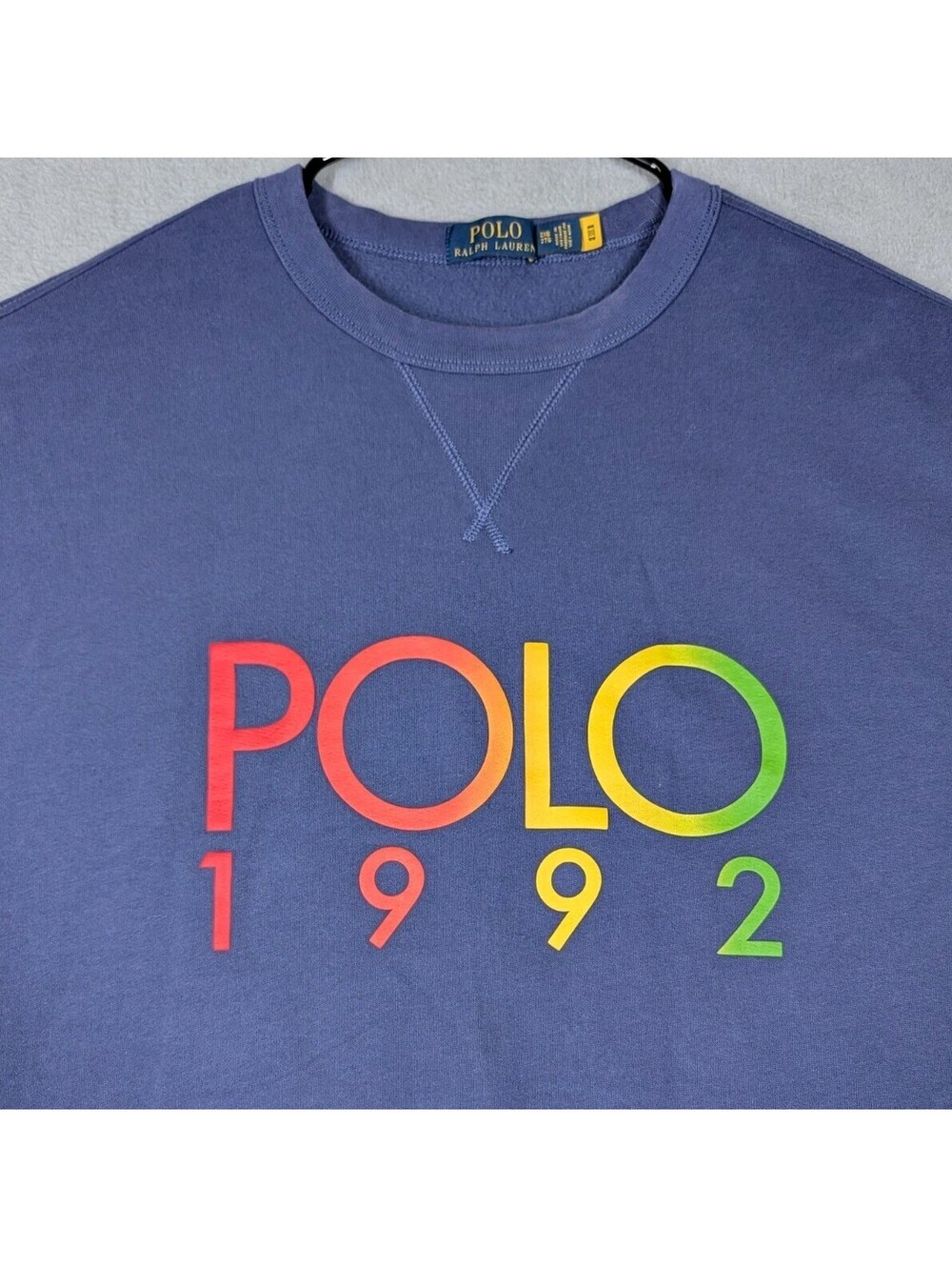 Polo Ralph Lauren Mens 2XB Blue 1992 Short Sleeve Sweatshirt Big Graphic Sweater